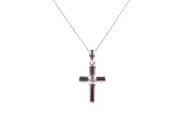 A 9ct white gold cross pendant and chain.