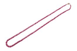 A necklet of faceted ruby beads. Overall length 450mm.