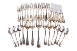 Two groups of matched Austrian silver cutlery, some with a raised crest.