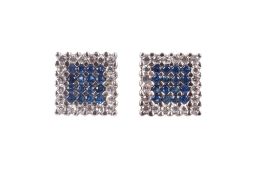 A pair of 18ct blue and white stone square earrings.