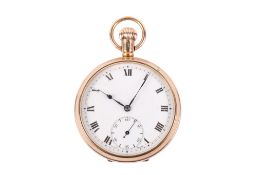 A yellow gold open faced self wind pocket watch stamped 375.