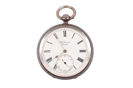 A Victorian silver pocket watch and silver Albert chain.