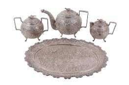 An Indian Kutch style four-piece silver teaset.