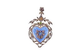 A 19th century continental silver guilloche enamel heart pendant.