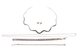 A collection of costume jewellery. Comprising a contemporary silver necklace, weight 26.
