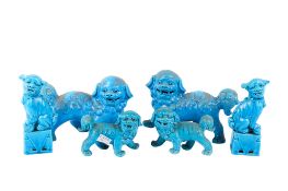 A group of six 20th century Chinese blue glazed dogs of fo.