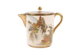 A Japanese Meiji Satsuma jug and cover. Decorated with mountain, marked possibly Shizan to base.