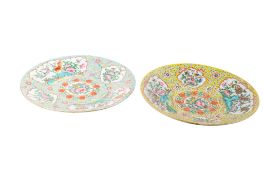 Two late 19th century Chinese Canton famille rose chargers.