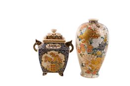 A Japanese Meiji period Satsuma vase and an incense burner.
