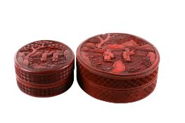 Two Qing Dynasty Chinese red lacquer boxes.