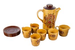 A mid-century Royal Worcester Palissy Sierra coffee service mostly for four.