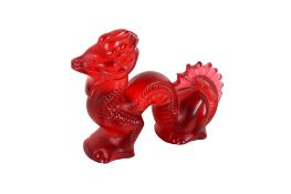 A modern Lalique red frosted glass dragon, boxed. #1214000.