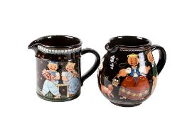 Two mid-century Swiss folk art pottery jugs by Aebi Hasle.