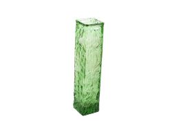 Whitefriars style green glass textured vase. Of square form. H18.