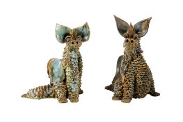Two Yare Designs mid-century studio pottery figures modelled as dragons.