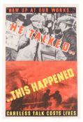 A WWII Home Front 'Careless Talk Costs Lives' poster. Printed by J. Weiner Ltd London for H.M.