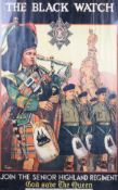 A vintage Black Watch advertising poster. Featuring an image by Tom Curr, 75.