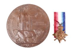 A WWI 1914-15 Star medal and Death Plaque awarded to 426608 Private Frederick John Crocker.