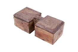 A carved wood Indian spice box.