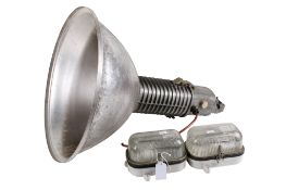 Vintage industrial pendant lamp and a pair of exterior ceramic and glass wall lights. Max.