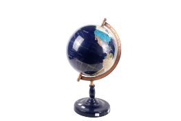 A modern terrestrial globe, the nations formed from inset specimen hardstones.