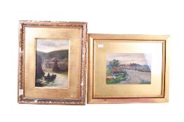 William Alfred Rollason 19th/20th century oil on board Harbour scene and a watercolour courting