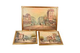 Three Parisian scenes - oils on canvas.