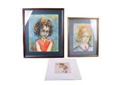 Brownie Downing (1924-1995) - two pastel portraits of young girls, one of whom is the vendor,