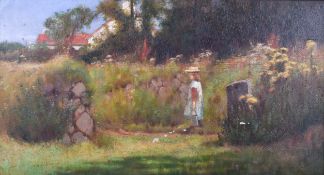 Harry Foster Newey RBSA (1858-1933) - oil on canvas, portrait of Maufe Newey in a garden,