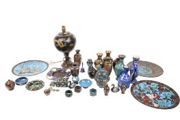 A large collection of mainly 20th century cloisonne wares. Including vases, dishes, etc. Max.