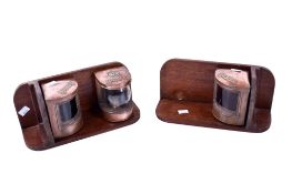 Three small copper ships navigation lamps - Starboard, Masthead and Port.