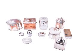 A group of silver plated items. Including tea caddy, etc. Max.