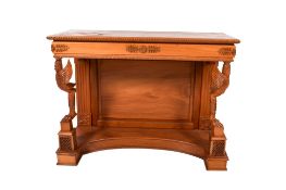 Reproduction French style mahogany console table (af). Having Harpy carved supports to the front.