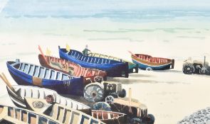Eric S. Hopkins (1951) - Crab Boats, Cromer, watercolour.