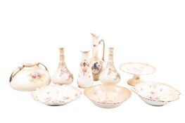 A collection of Victorian Crown Devon blush ivory ceramic items.