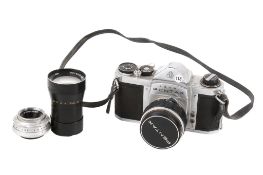 Pentax Asahi S2 35mm film camera with two additional lenses.