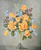 Charles Hill (20th Century) - still life of yellow roses, oil on canvas.