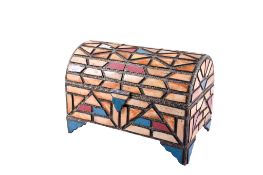 A Moroccan brass inset dome top treasure chest jewellery box.