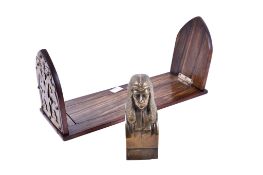 Victorian brass bound book slide and a brass bust of 'Brougham'.