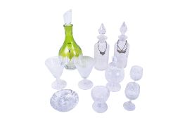 A Waterford crystal glass Mixology Neon lime green decanter and other glassware. Max.
