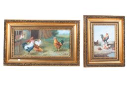 A Francia (20th Century) - two oils on boards, chickens in a farmyard. Max.
