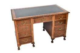 1930s oak twin pedestal desk labelled Withy Grove Stores Ltd, Manchester.