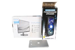 Wireless speaker, monitor, laptop. Including an Apple MacBook Pro, model no.