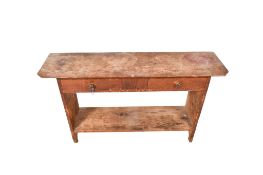 Rustic pine two tier side table fitted two short drawers