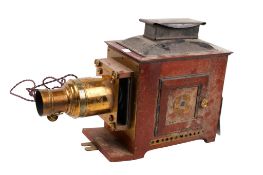 19th century Perken, Son & Rayment, 'Opyimus' mahogany and brass magic lantern slide projector.