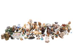 A large collection of assorted owl ornaments. Including wood, pottery and metal examples, etc. Max.