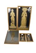 A group of five assorted brass rubbings from churches in Kent and Surrey.