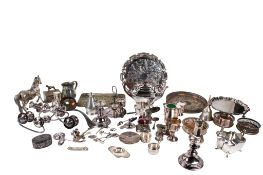 A collection of assorted silverplated items.