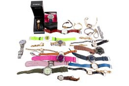 A collection of designer wristwatches.