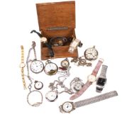 A collection of wristwatches and pocket watches.
